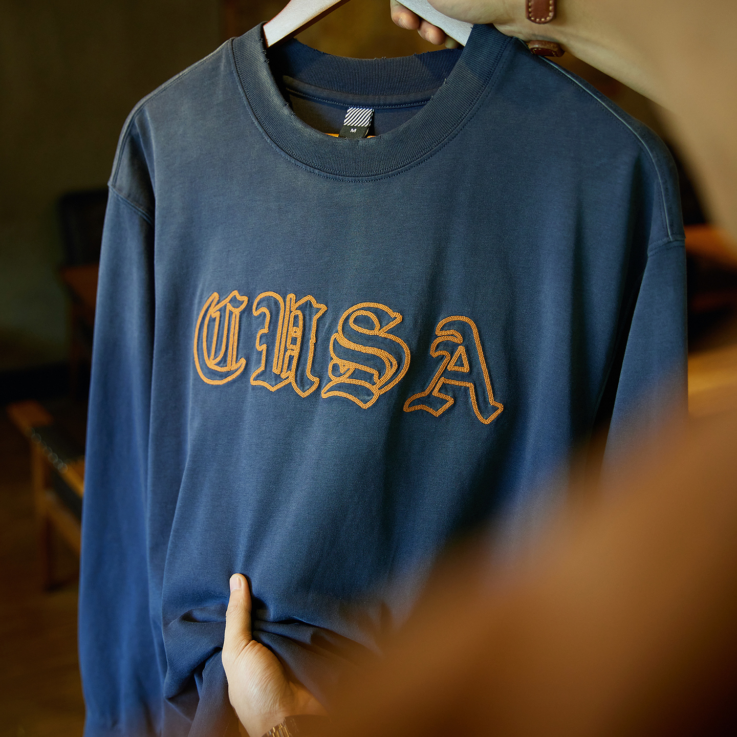 美式復古水洗漸變純棉長袖t恤男2025秋季新款寬鬆字母刺繡打底衫