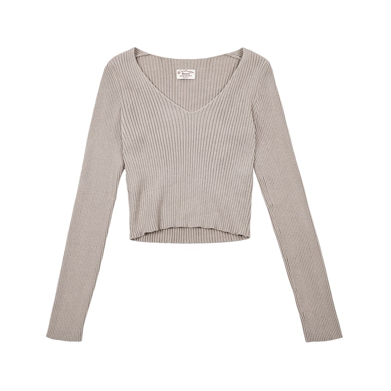 馬登女裝美式復古針織衫純棉內搭V領打底秋冬短款純色修身女上衣-Retro's Wear