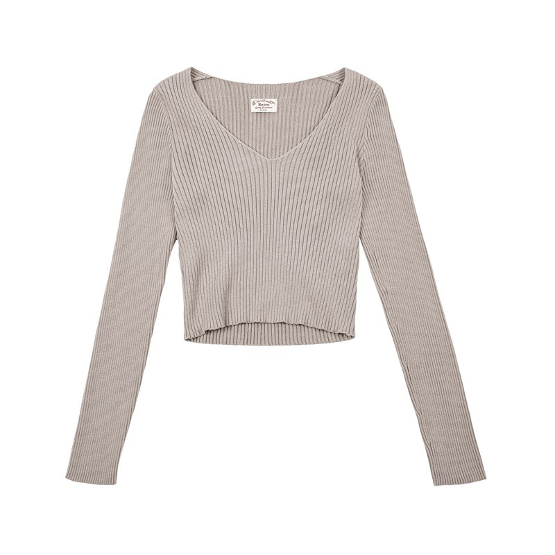 馬登女裝美式復古針織衫純棉內搭V領打底秋冬短款純色修身女上衣-Retro's Wear