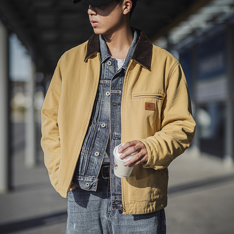 MRA美式復古穀倉底特律工裝夾克巴恩風行政翻領帆布外套男秋