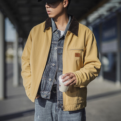 MRA美式復古穀倉底特律工裝夾克巴恩風行政翻領帆布外套男秋