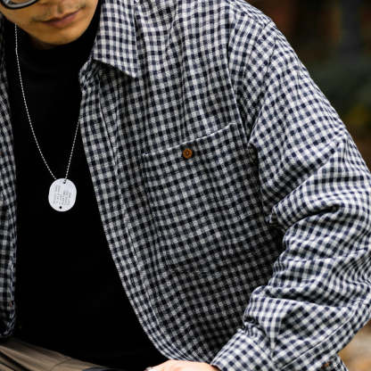 法式復古磨毛小格子長袖襯衫男寬鬆休閒口袋高級感襯衣外套-Retro's Wear