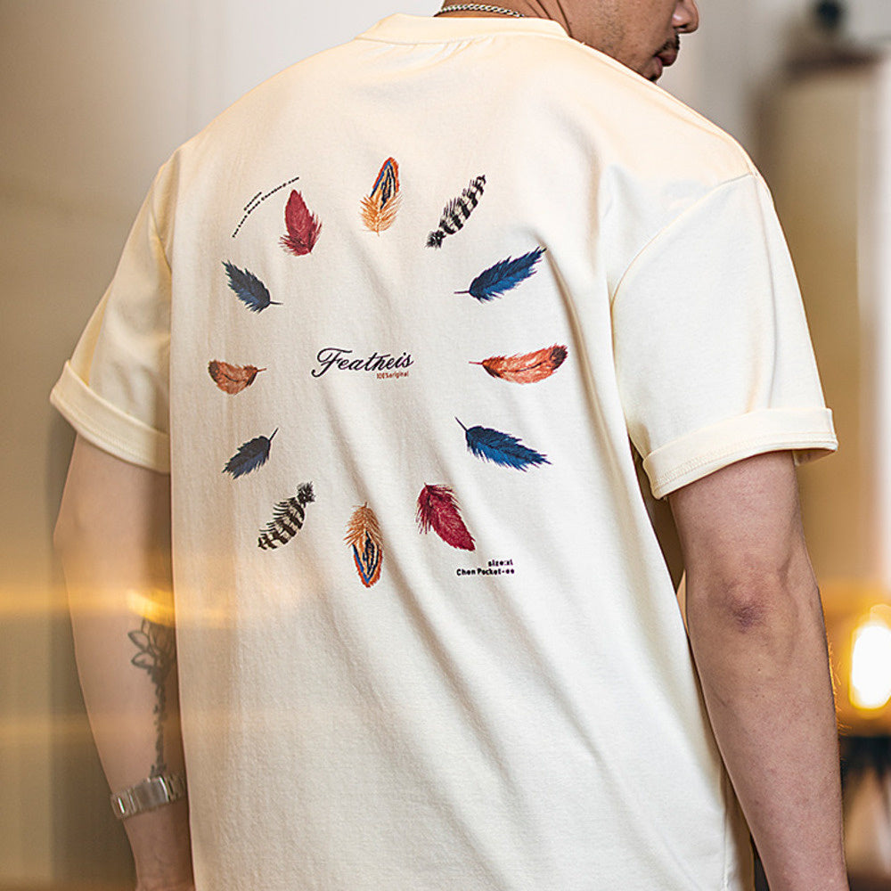 美式復古趣味印花短袖t恤男2025夏季新款寬鬆休閒彩繪半袖體恤
