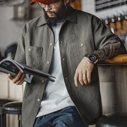 美式休閒AIRY空氣感泡泡紗襯衫透氣薄款襯衣外套男春夏