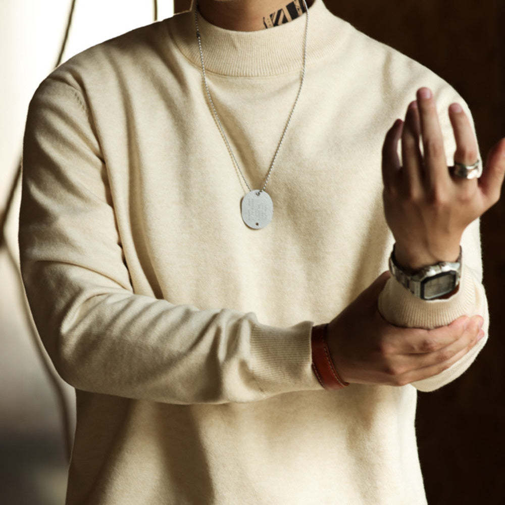 美式休閒半高領毛衣男保暖內搭阿美哢嘰長袖復古針織打底衫-Retro's Wear