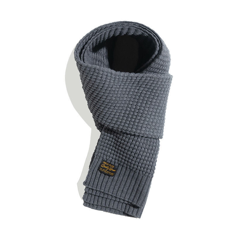 美式復古淺灰針織毛線圍巾秋冬含羊毛純色保暖圍脖男潮