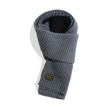 美式復古淺灰針織毛線圍巾秋冬含羊毛純色保暖圍脖男潮