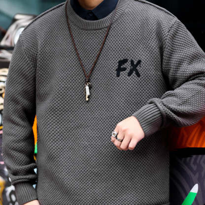 美式復古粗針線重磅毛衣男士圓領寬鬆慵懶風高級感針織衫冬-Retro's Wear