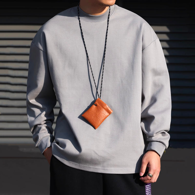 日系休閒300g重磅小領口長袖T恤男cleanfit復古抗皺TEE