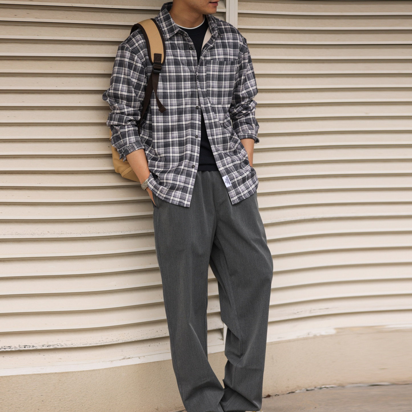 蘇格蘭格紋長袖襯衫男士寬鬆日系復古Vintage格子襯衣春