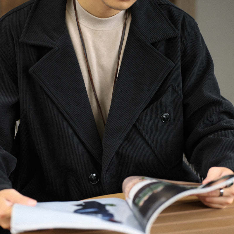 日系燈芯絨西裝外套男貼袋設計感休閒復古法式輕熟疊穿夾克-Retro's Wear
