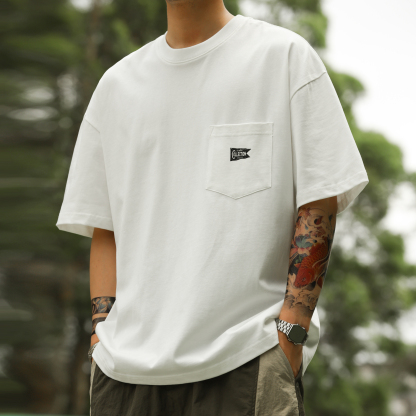 美式復古280g重磅短袖T恤男口袋設計純棉休閒半袖打底衫