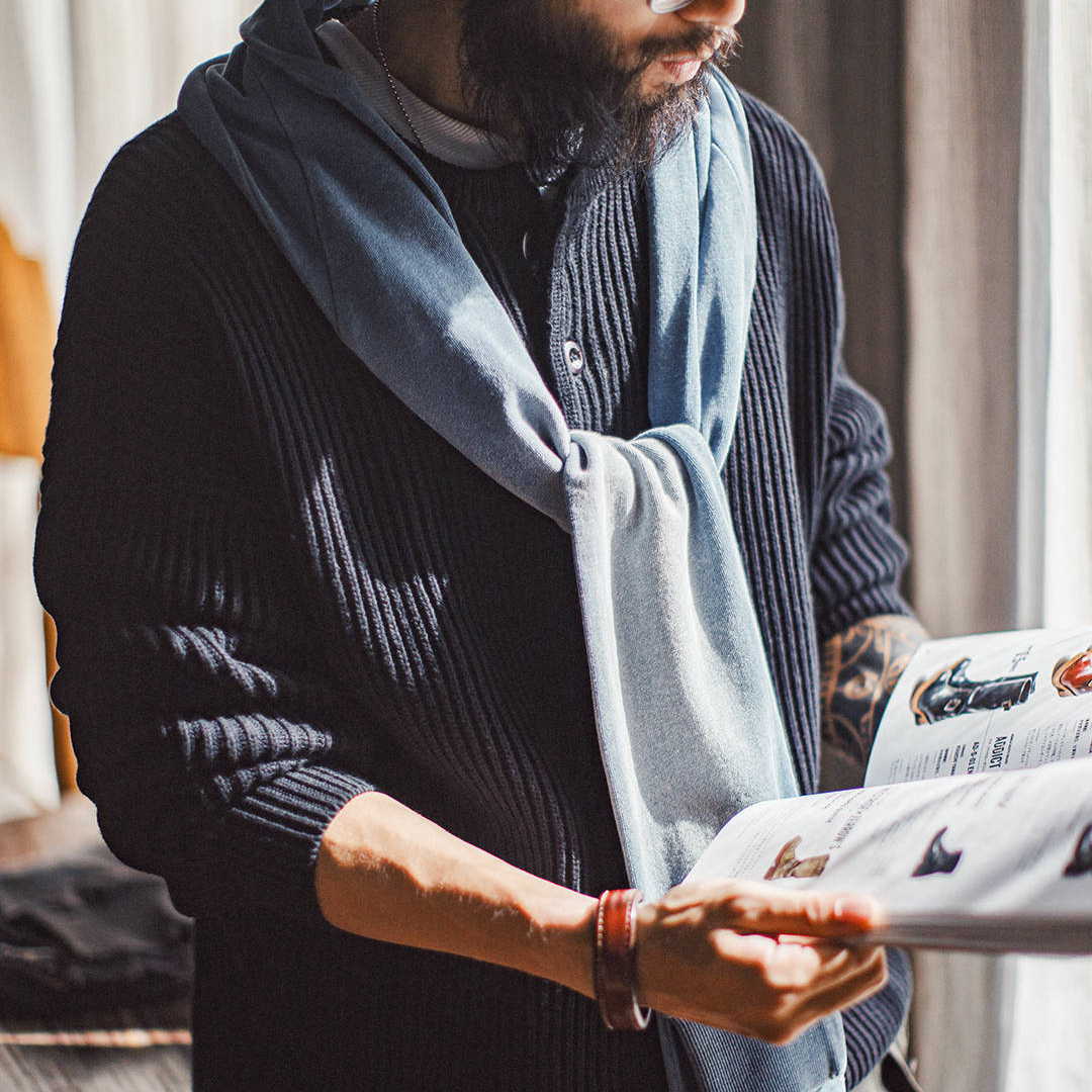 美式仿衛衣圍巾披肩兩用日系復古藍色保暖圍脖搭肩男秋冬