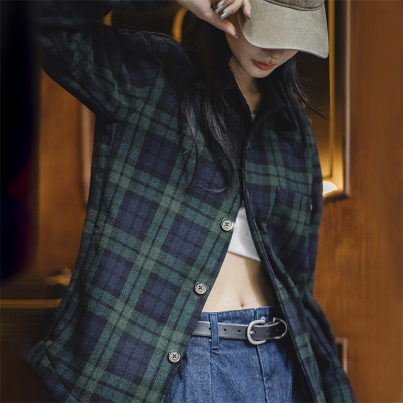 美式復古襯衫外套休閒寬鬆設計感小眾夾克襯衣女秋冬-Retro's Wear