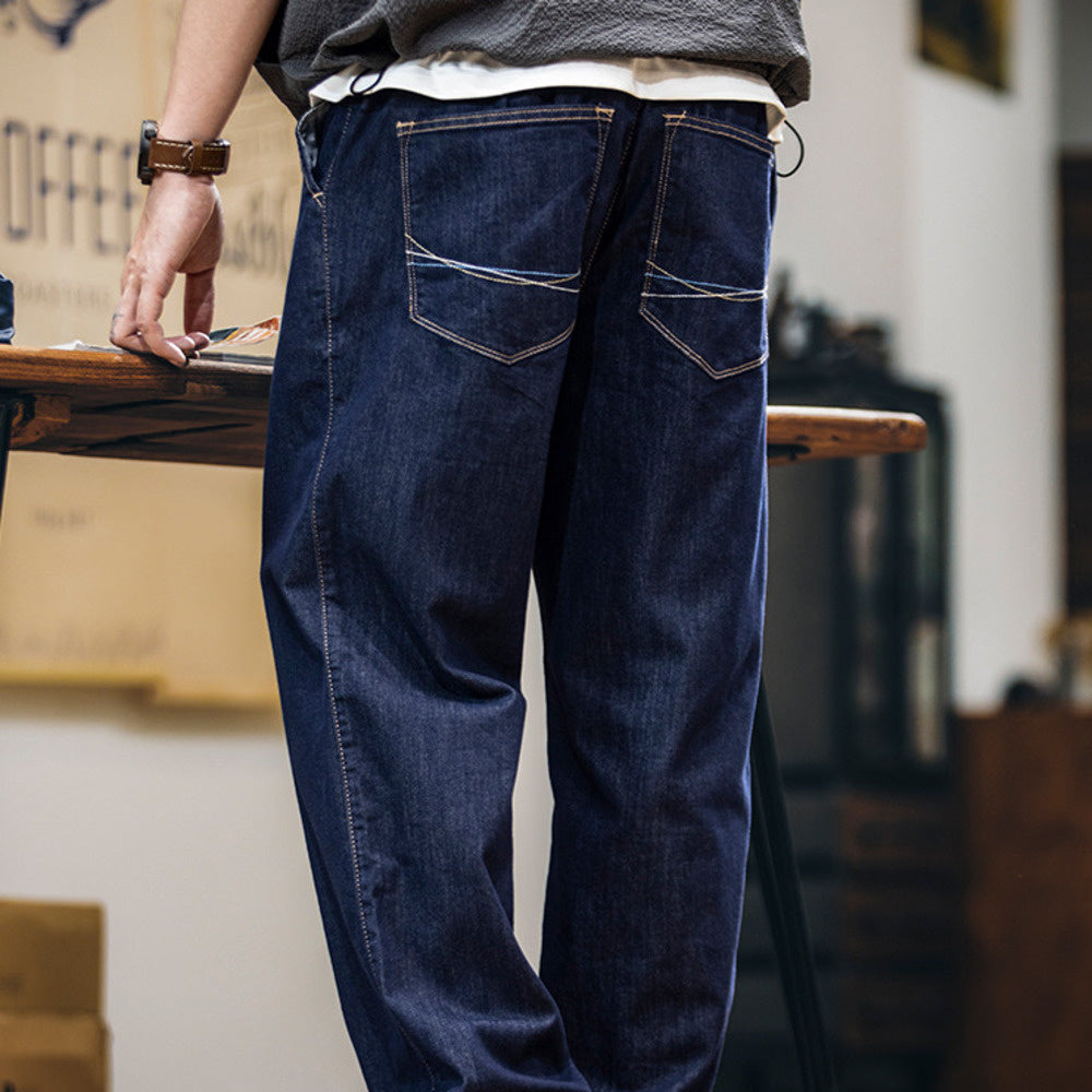 桑蠶絲薄荷纖維原色薄款牛仔褲男春夏2025新款防褪色寬鬆直筒長褲