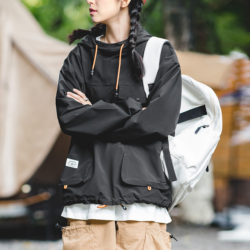 山系戶外休閒多口袋連帽衝鋒衣防風套頭美式夾克外套-Retro's Wear