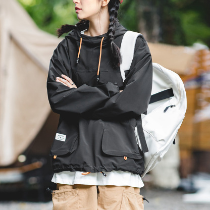 山系戶外休閒多口袋連帽衝鋒衣防風套頭美式夾克外套-Retro's Wear