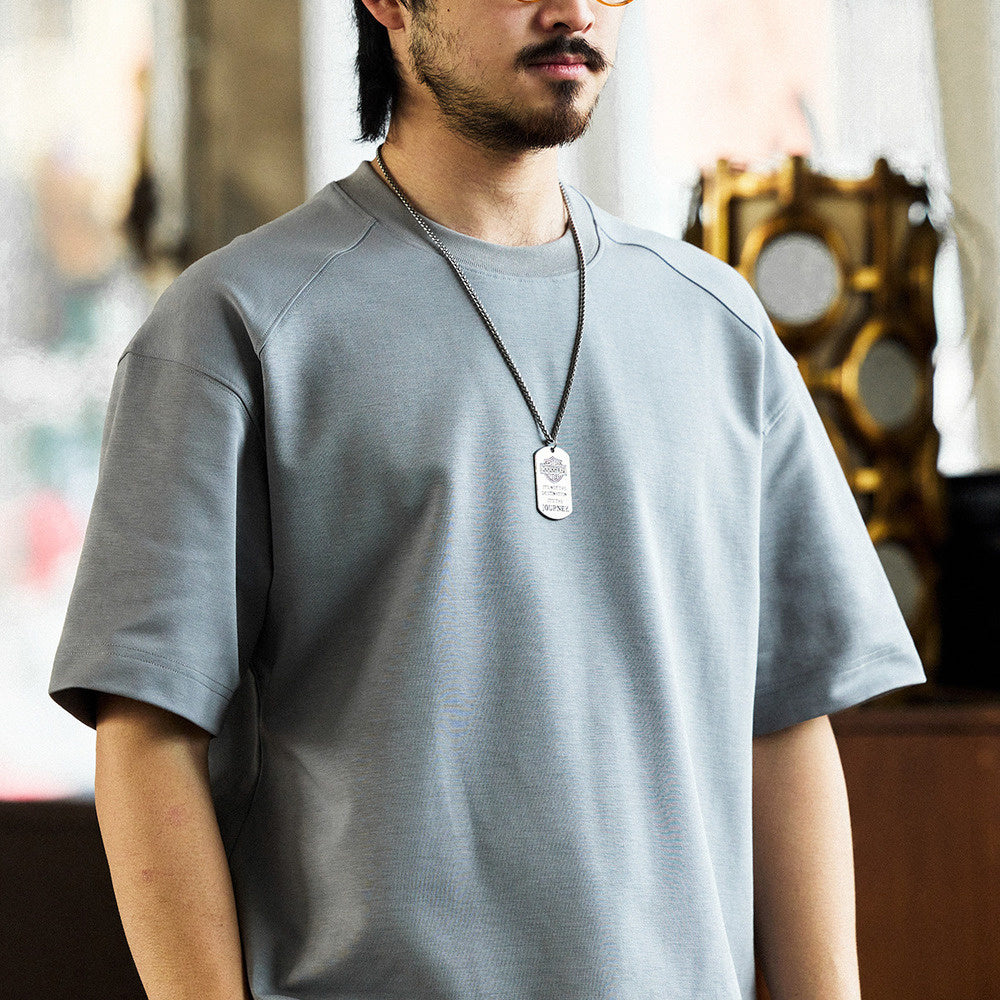 240g新疆長絨棉插肩短袖T恤男寬鬆圓領美式休閒打底衫夏