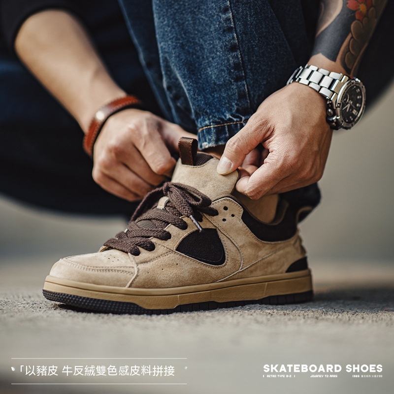 火星之旅滑板鞋男春新款透氣運動休閒鞋厚底復古小眾潮面包鞋-Retro's Wear