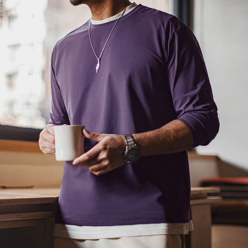 美式休閒7A抑菌速幹長袖T恤凉感透氣上衣圓領打底衫男春