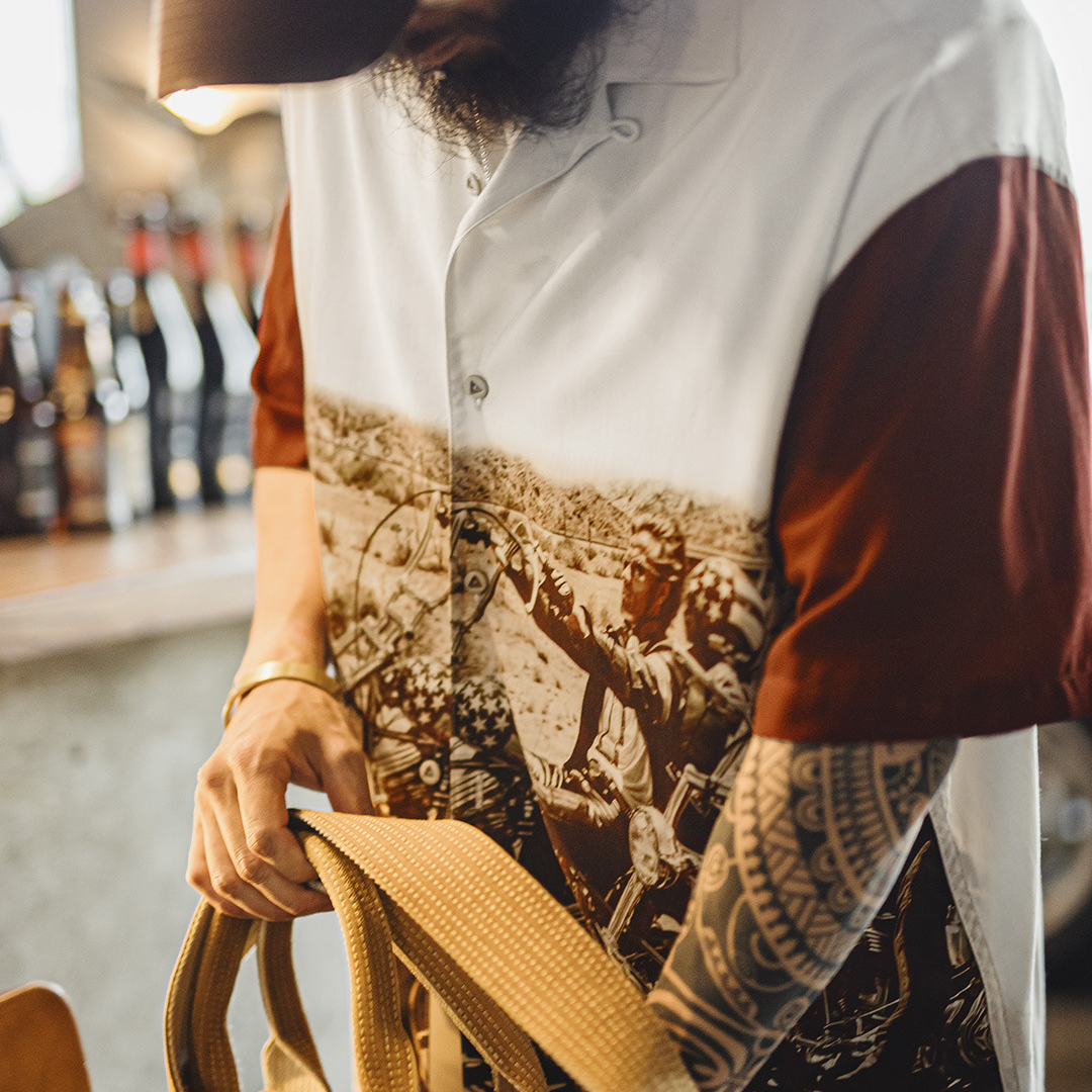 美式復古撞色古巴領襯衫垂感滿印花襯衣薄款短袖外套男夏