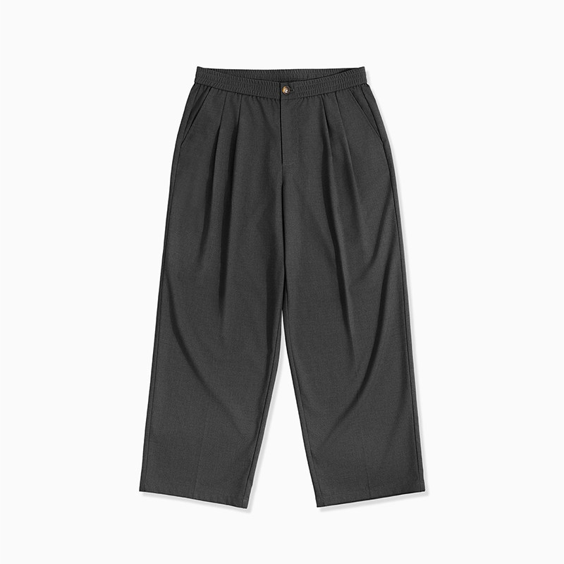 MRA TR垂墜抗防皺闊腿西褲雙褶立體剪裁通勤休閒卡其色長褲子