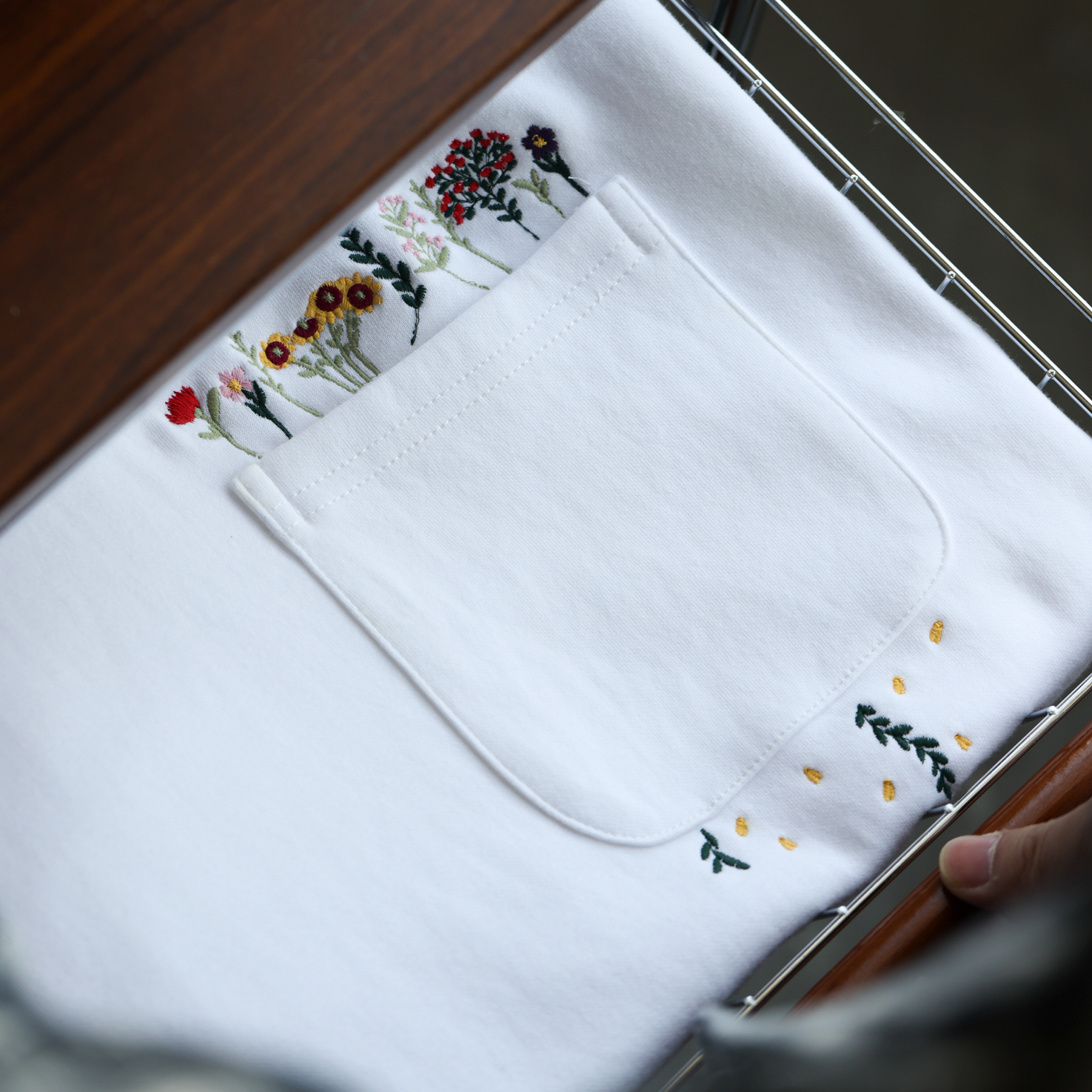 美式休閒手工刺繡長袖T恤男寬鬆口袋設計300g小領口衛衣