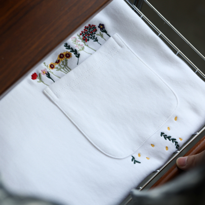 美式休閒手工刺繡長袖T恤男寬鬆口袋設計300g小領口衛衣