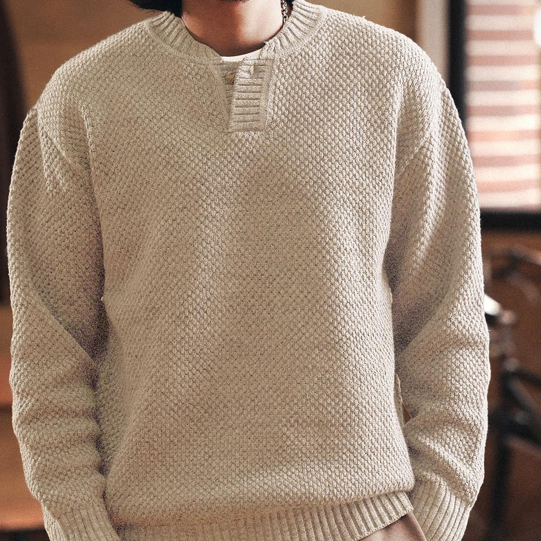 American heavyweight henry collar chunky knit sweater for men