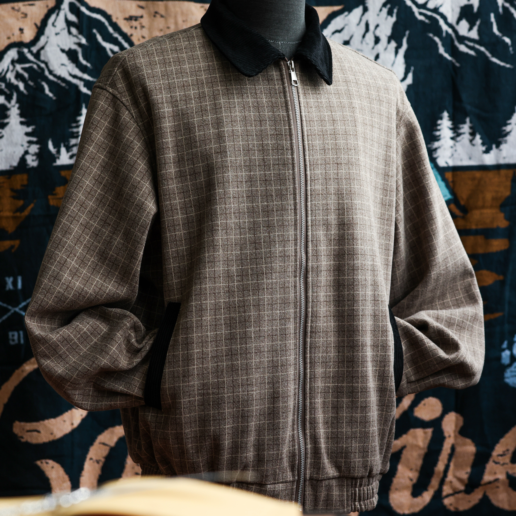 老錢風千鳥格撞色翻領夾克男美式復古哈靈頓工裝外套秋