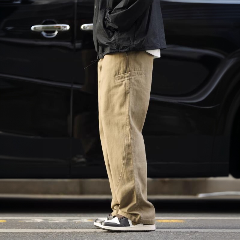 美式復古萊賽爾純棉水洗休閒褲男寬鬆解構垂感直筒長褲