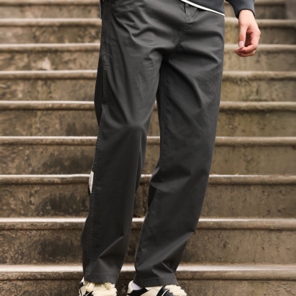 日系復古微彈休閒長褲男330g錐形繡標工裝卡其色褲子秋