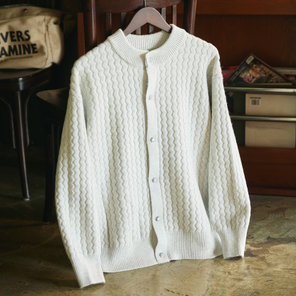 肌理感絞花開衫毛衣外套男2025秋冬新款休閒棒球領加厚保暖針織衫