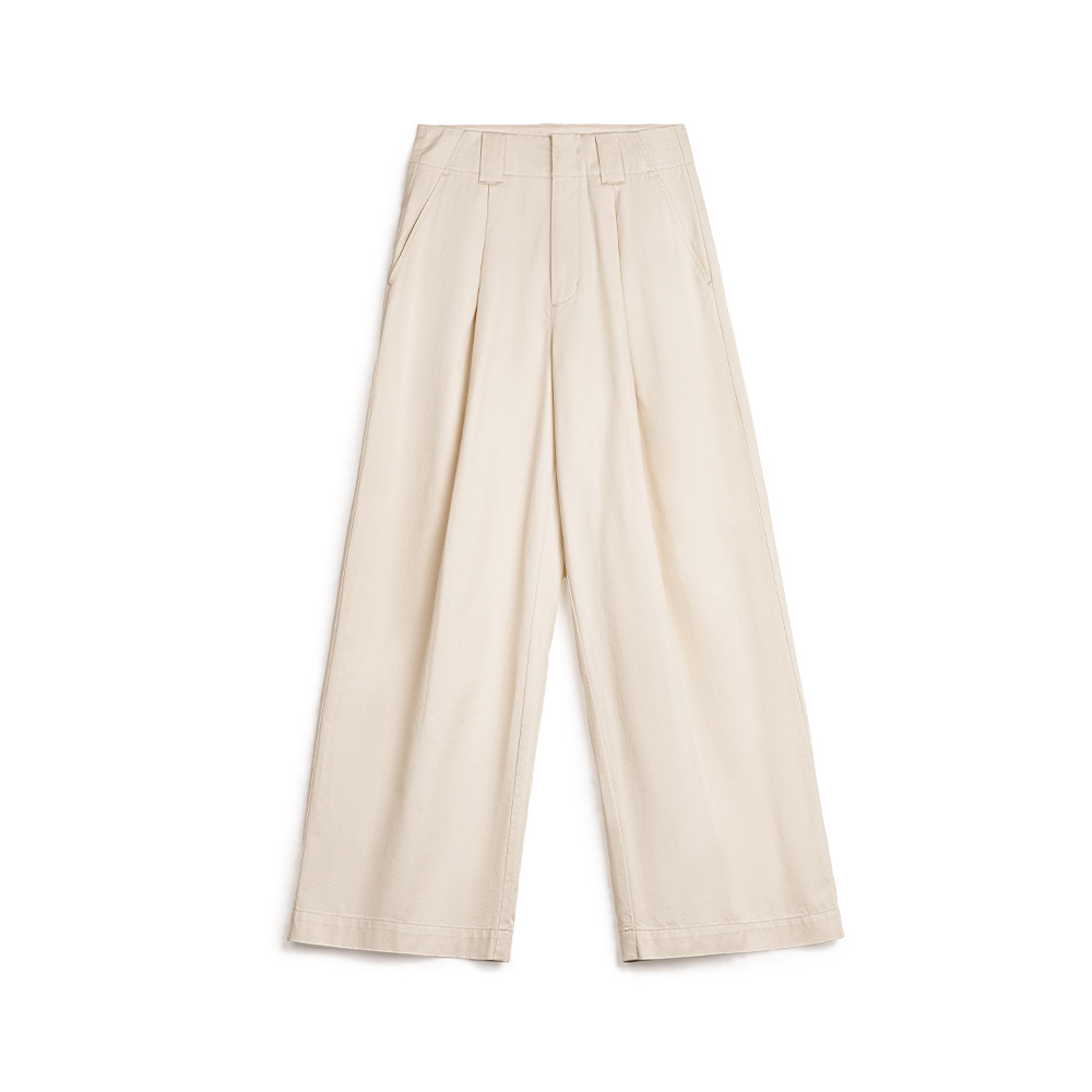 復古Vintage打褶白色闊腿褲日雜風直筒長褲又a又颯闊腿褲夏女