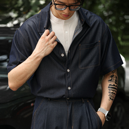 美式復古丹寧牛仔短褲男抗皺易打理冰氧休閒薄款五分褲