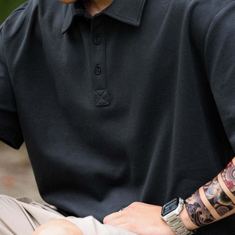 美式休閒肌理感短袖POLO衫男士寬鬆翻領重磅260G高級感T恤夏-Retro's Wear