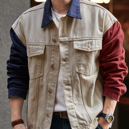 小眾設計撞色拼接夾克男2025秋季新款潮流休閒上衣外套