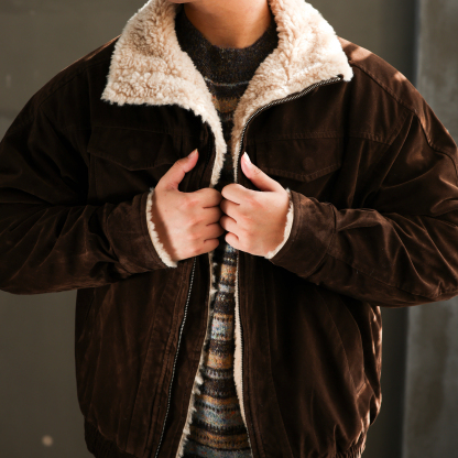 美式復古vintage羊羔絨立領夾克男保暖禦寒工裝棉服外套