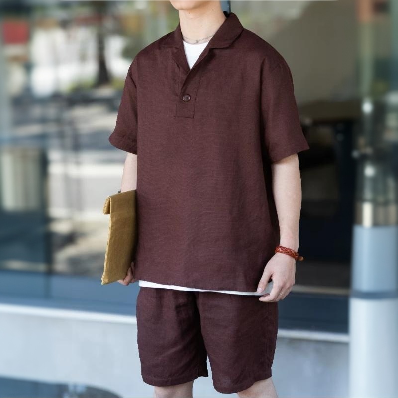 老錢風萊賽爾漢麻混紡短褲男夏季美式潮牌寬鬆透氣復古五分褲