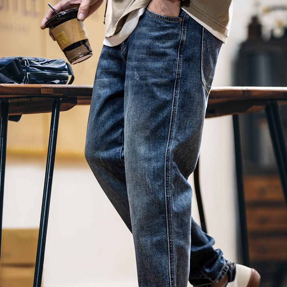 萊賽爾美式牛仔褲男春夏2025新款復古水洗休閒錐形褲男士薄款長褲