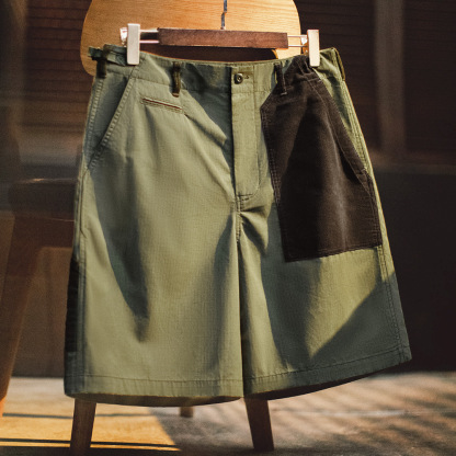 美式復古拼色伐木短褲大口袋軍綠色直筒og107五分褲男夏