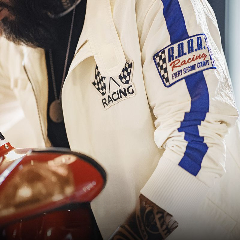 美式復古拼色刺繡賽車夾克F1車手服休閒棒球領外套男春