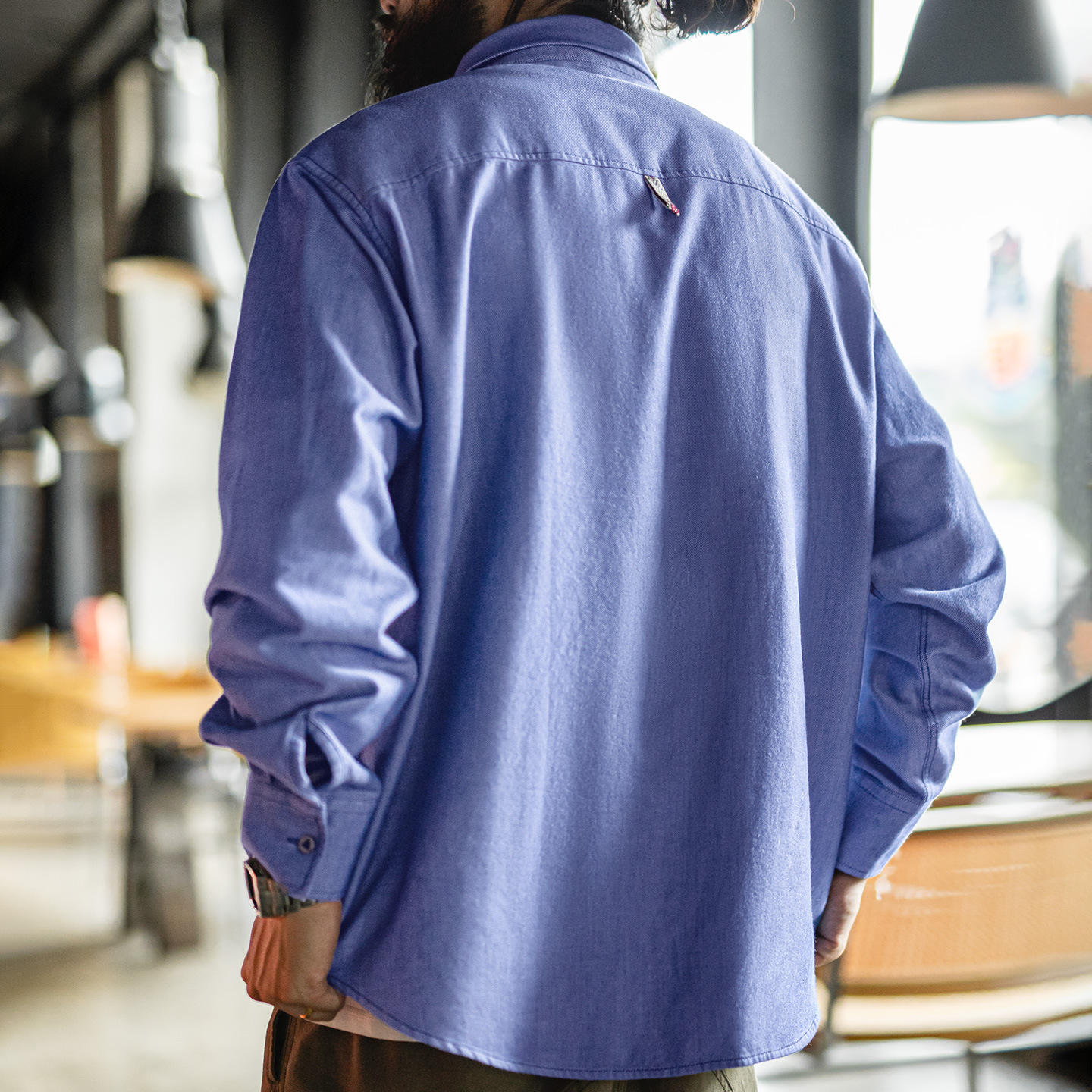 美式休閒牛津紡長袖襯衫藍色襯衣外套純棉牛津布薄款男秋