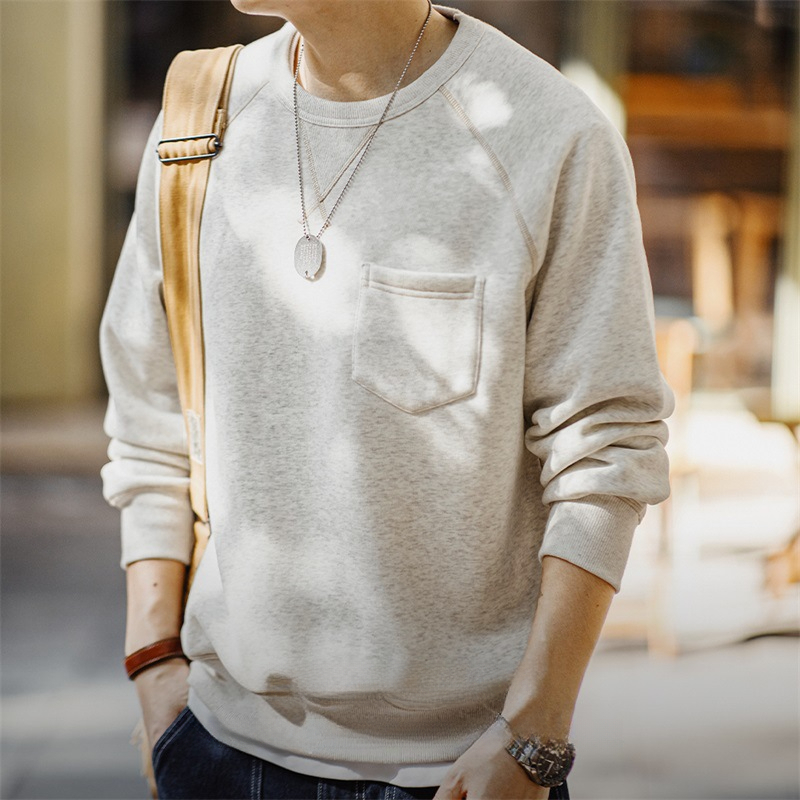 美式復古重磅圓領加絨衛衣休閒運動加厚保暖上衣男秋冬季-Retro's Wear