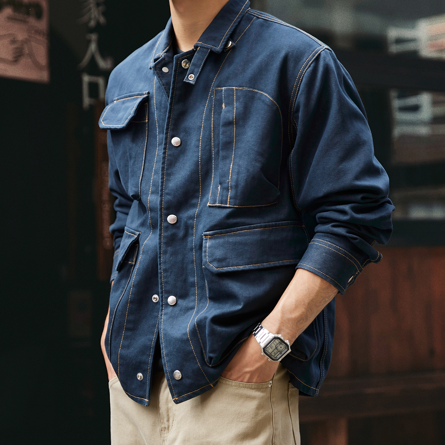美式復古巴恩風工裝牛仔外套男2025秋季新款軍事四袋M65丹寧夾克