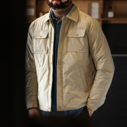 美式休閒輕薄款襯衫領羽絨服男90白鴨絨保暖工裝夾克外套