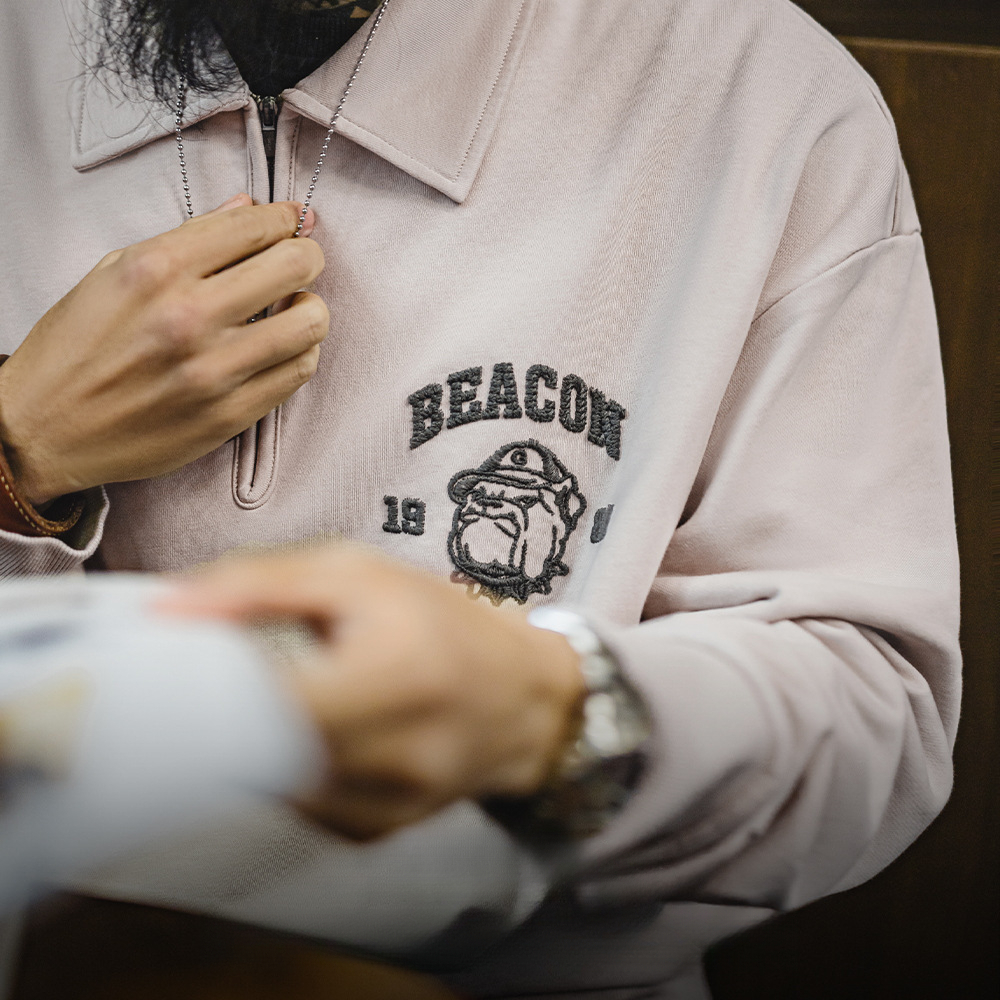 美式復古立體刺繡半開襟衛衣休閒翻領套頭polo衫上衣男春