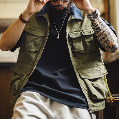 美式山系戶外馬甲軍綠色gorpcore輕薄背心徒步外套男款春