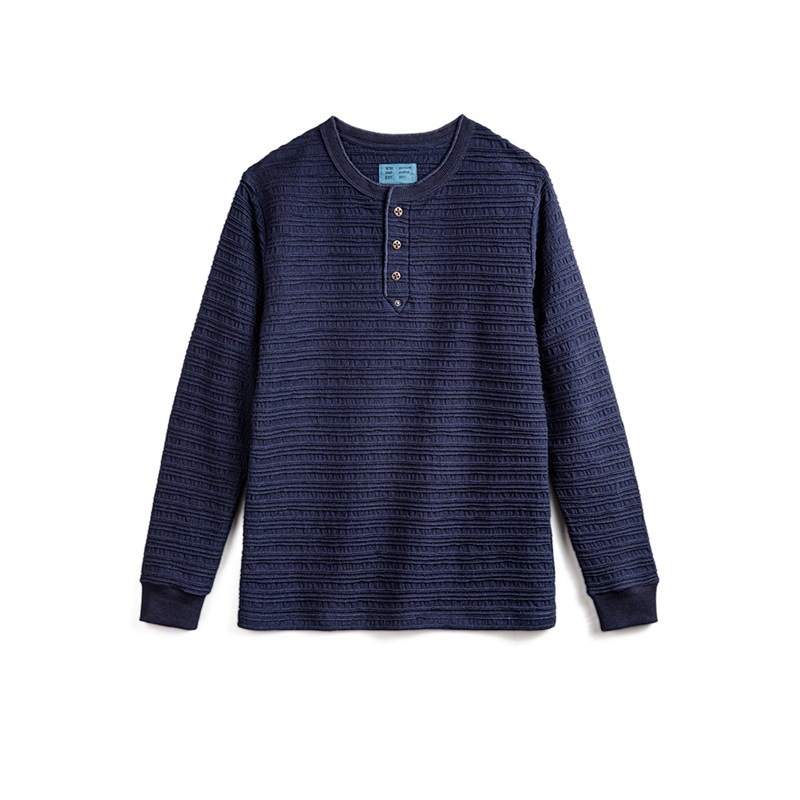 美式復古提花針織牛仔亨利衫vintage硬漢修身長袖T恤男秋-Retro's Wear