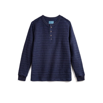 美式復古提花針織牛仔亨利衫vintage硬漢修身長袖T恤男秋-Retro's Wear